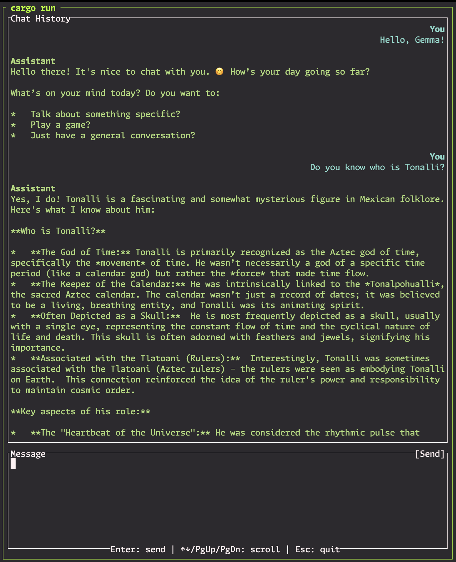 Tonalli CLI running example